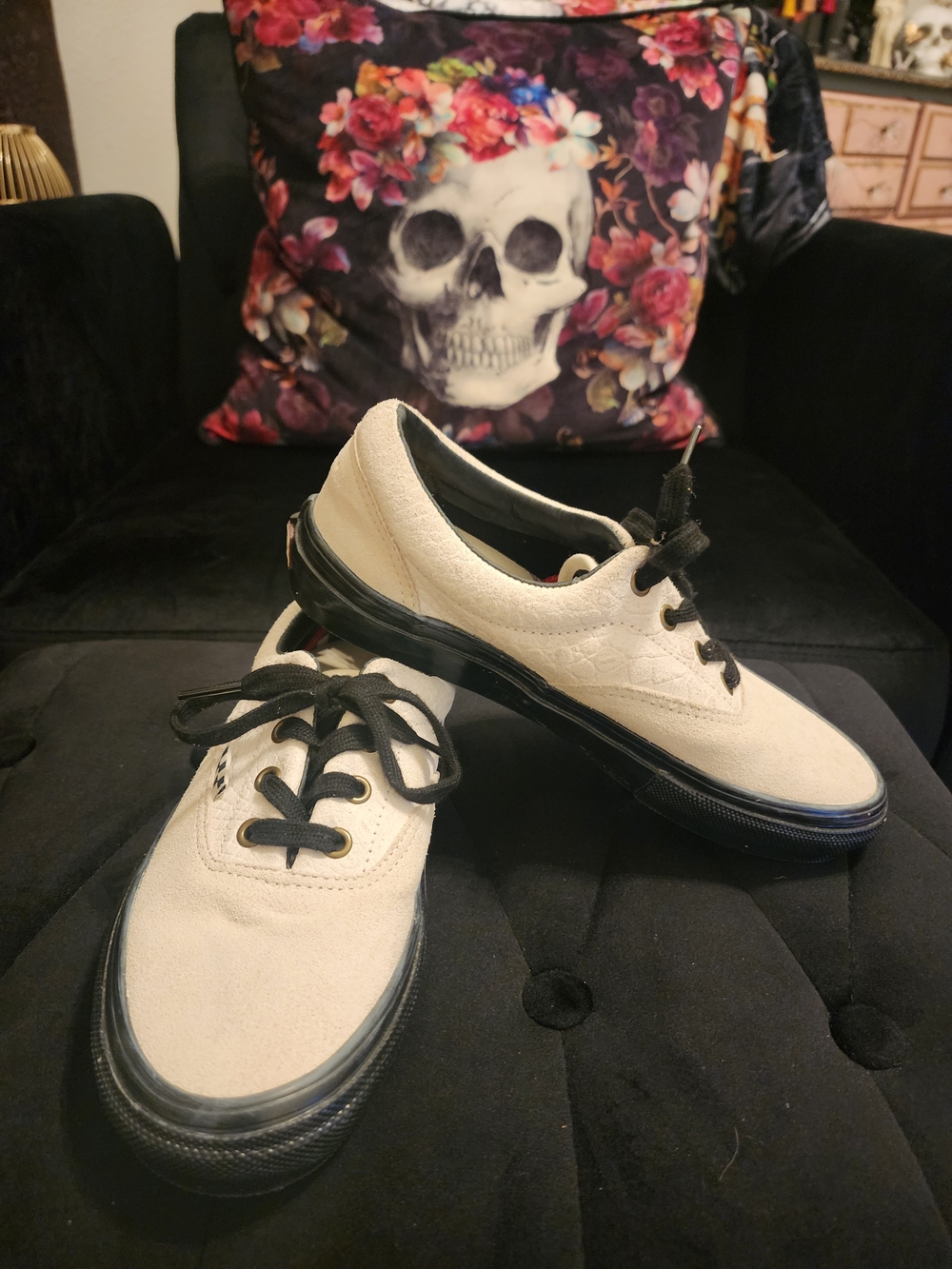 Vans Off White Leather And Suede Low-Top Sneakers with Black Sole